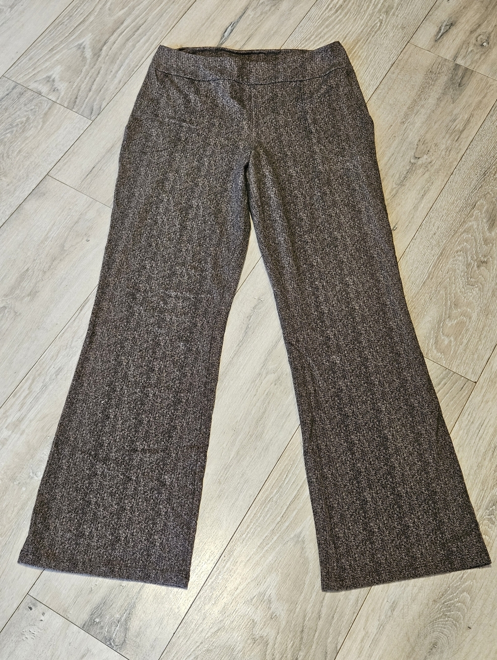 Women with Control Flared Stretch Pants Brown Herringbone Women's Small